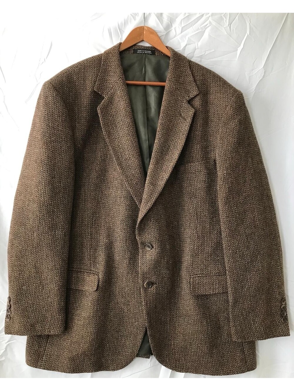 Bardstown Blazer Mens L Brown Herringbone Tweed Wool Sport Coat Vintage